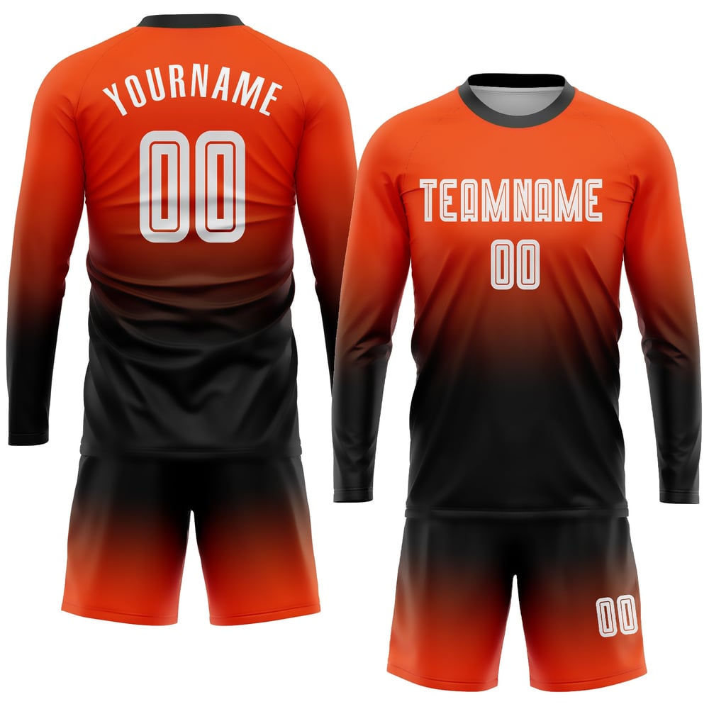 Uniform Sublimation Mode Lange Fußball Orange Weiß-Schwarz Custom Sleeve Jersey Verblassen