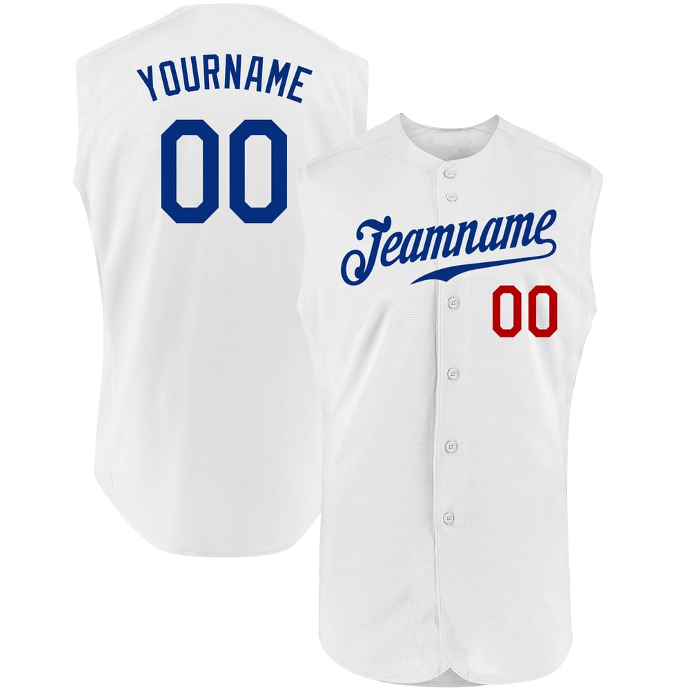 White Royal-Red Authentic Sleeveless Jersey Custom Baseball