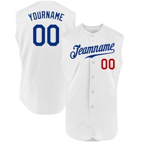 White Royal-Red Authentic Sleeveless Jersey Custom Baseball