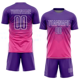 Maillot de football personnalisé rose violet-blanc par sublimation