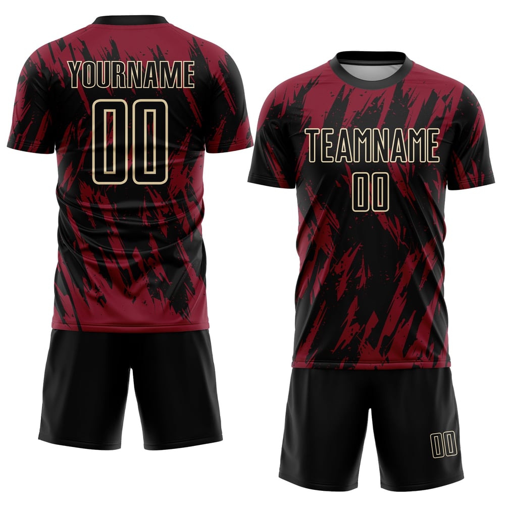 Crimson Sublimation Black-City Uniform Fotbollströja Anpassad Cream