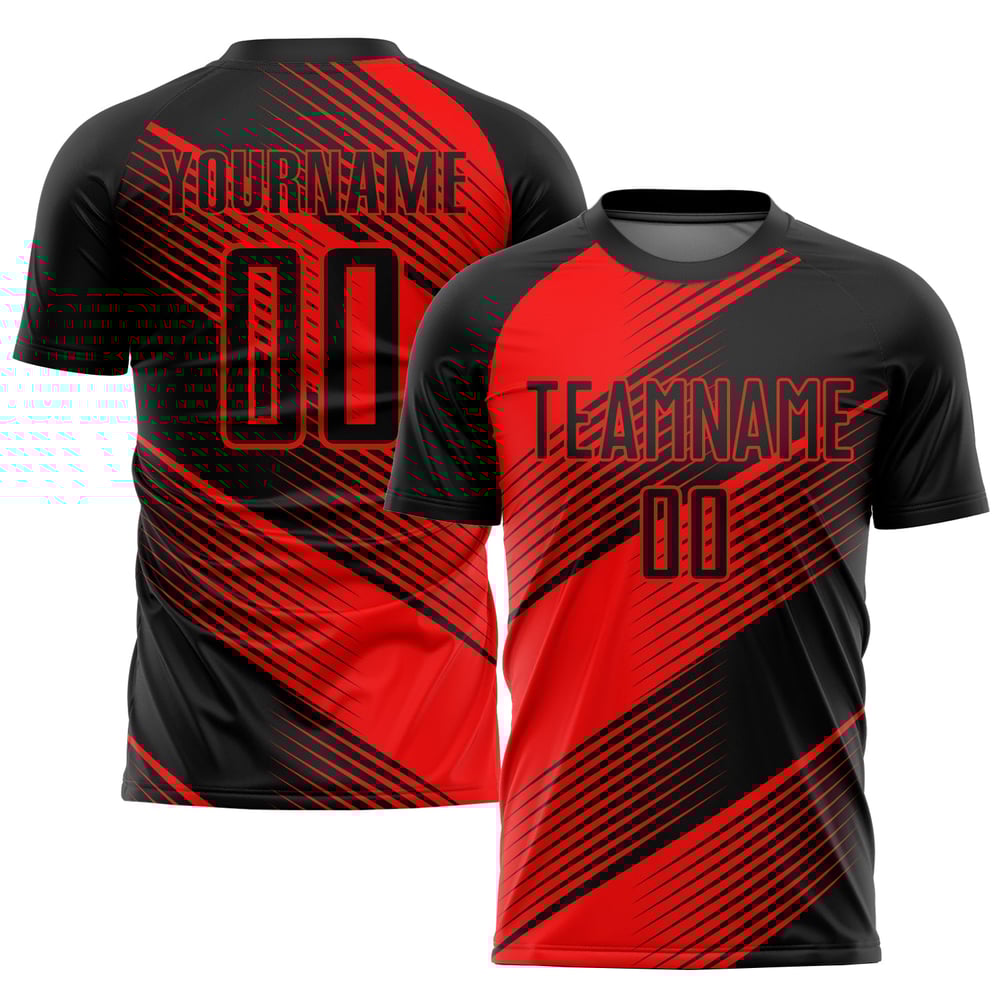 Black Soccer Red Jersey Sublimation Custom Uniform
