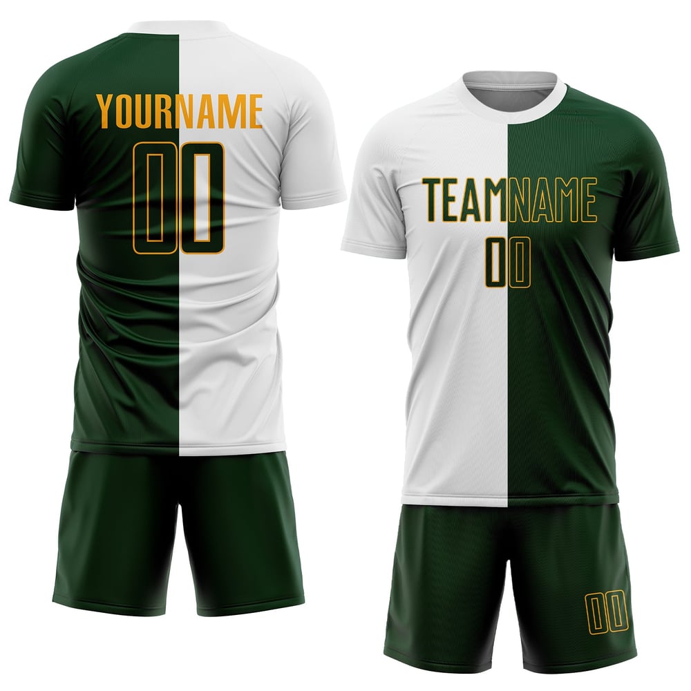 Camiseta de fútbol verde y dorado, uniforme blanco de sublimación, personalizada a la moda.