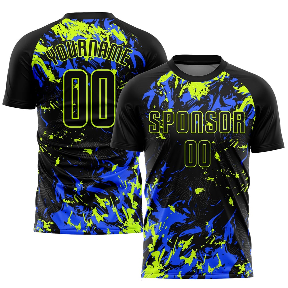Black Jersey Green-Royal Soccer Neon Uniform Sublimation Custom Black