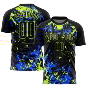 Black Jersey Green-Royal Soccer Neon Uniform Sublimation Custom Black
