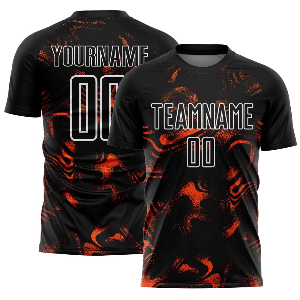 Orange-Weiß Sublimation Abstrakt Fußball Custom Schwarz Jersey Liquid Uniform