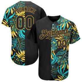 Maglia da baseball tropicale 3D con motivo autentico personalizzato Old Gold Leaves Hawaii Palm