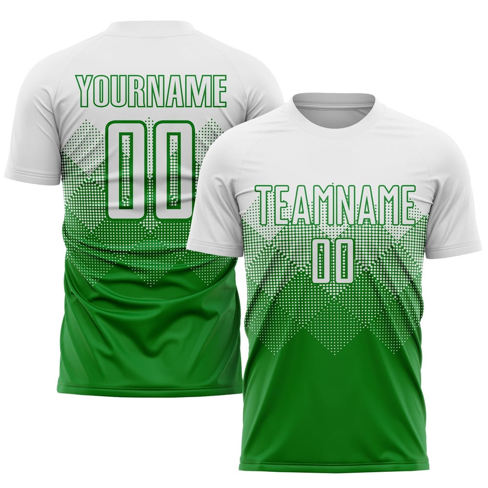 Maglia da calcio personalizzata verde erba bianca con stampa a sublimazione