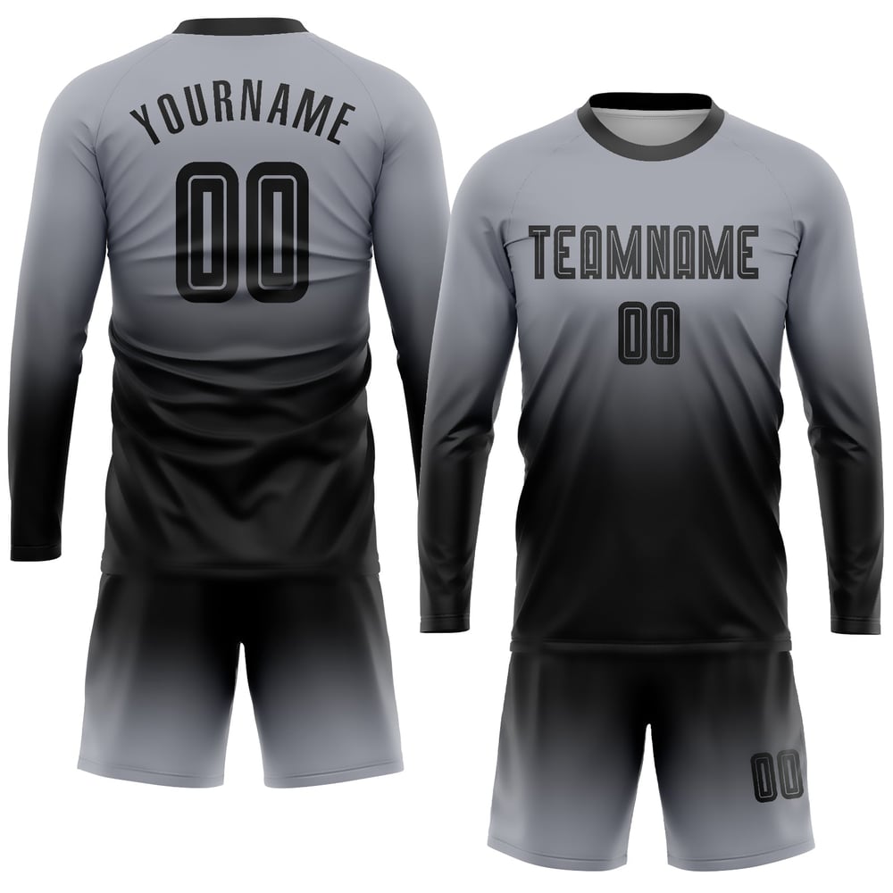 Uniform Jersey Ärm Fotboll Anpassad Sublimering Lång Grå Fade Mode Svart