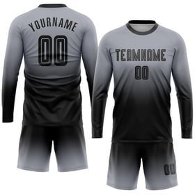 Uniform Jersey Ärm Fotboll Anpassad Sublimering Lång Grå Fade Mode Svart