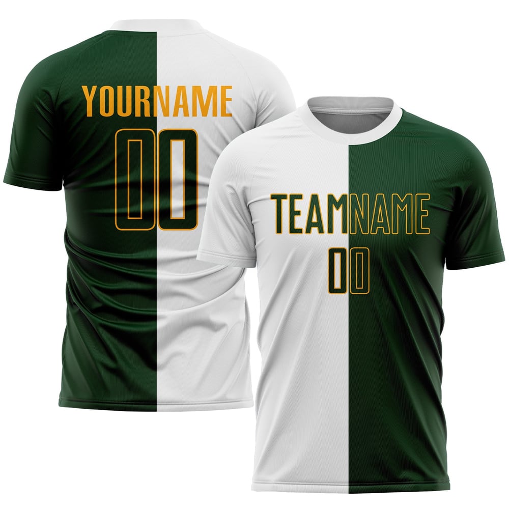 Camiseta de fútbol verde y dorado, uniforme blanco de sublimación, personalizada a la moda.