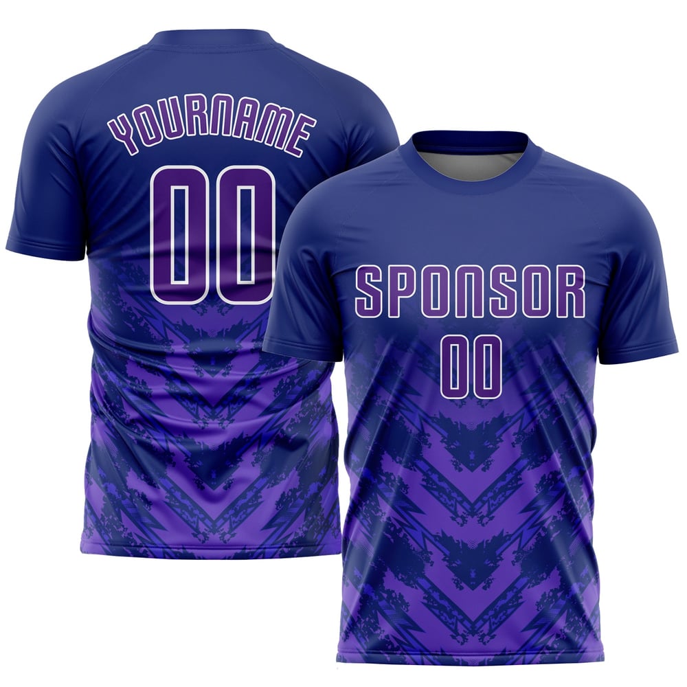 Uniforme de fútbol personalizado de sublimación azul marino morado y blanco