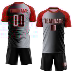 Grau-Rot Mode Custom Fußball Gradient Sublimation Uniform Schwarz Jersey