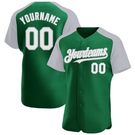 Authentic Green Custom Raglan White-Gray Baseball Kelly Sleeves Jersey