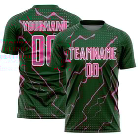 Maglia da calcio sportiva verde personalizzata rosa-bianca Lightning Uniform Sublimazione