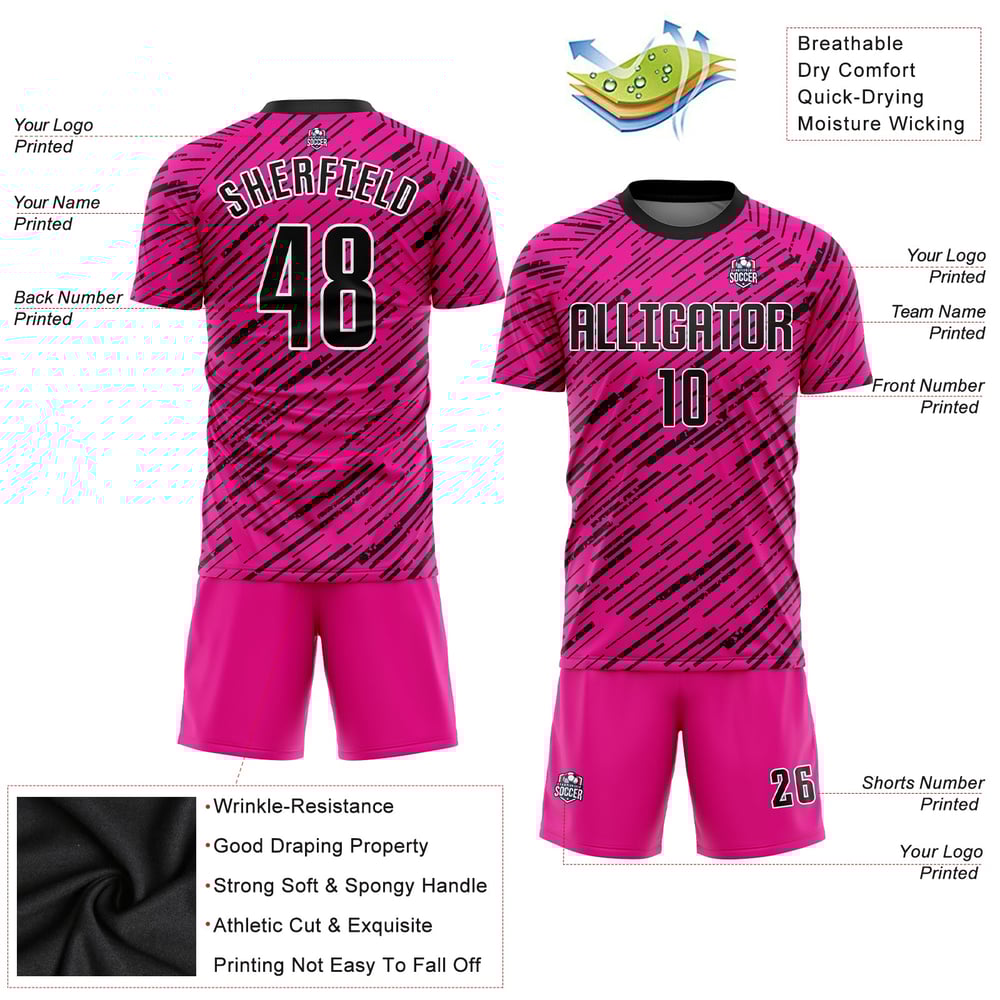 Custom Soccer Jersey Pink Uniform Sublimation Black-White