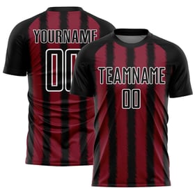 Camiseta de fútbol personalizada con sublimación de líneas blancas y negras carmesí