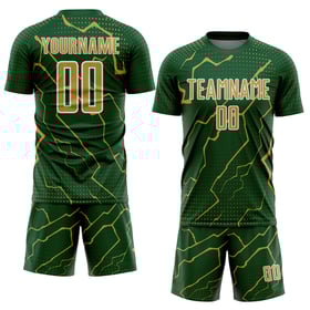 Maglia da calcio verde fulmine personalizzata con stampa a sublimazione, vecchia uniforme, oro-bianco