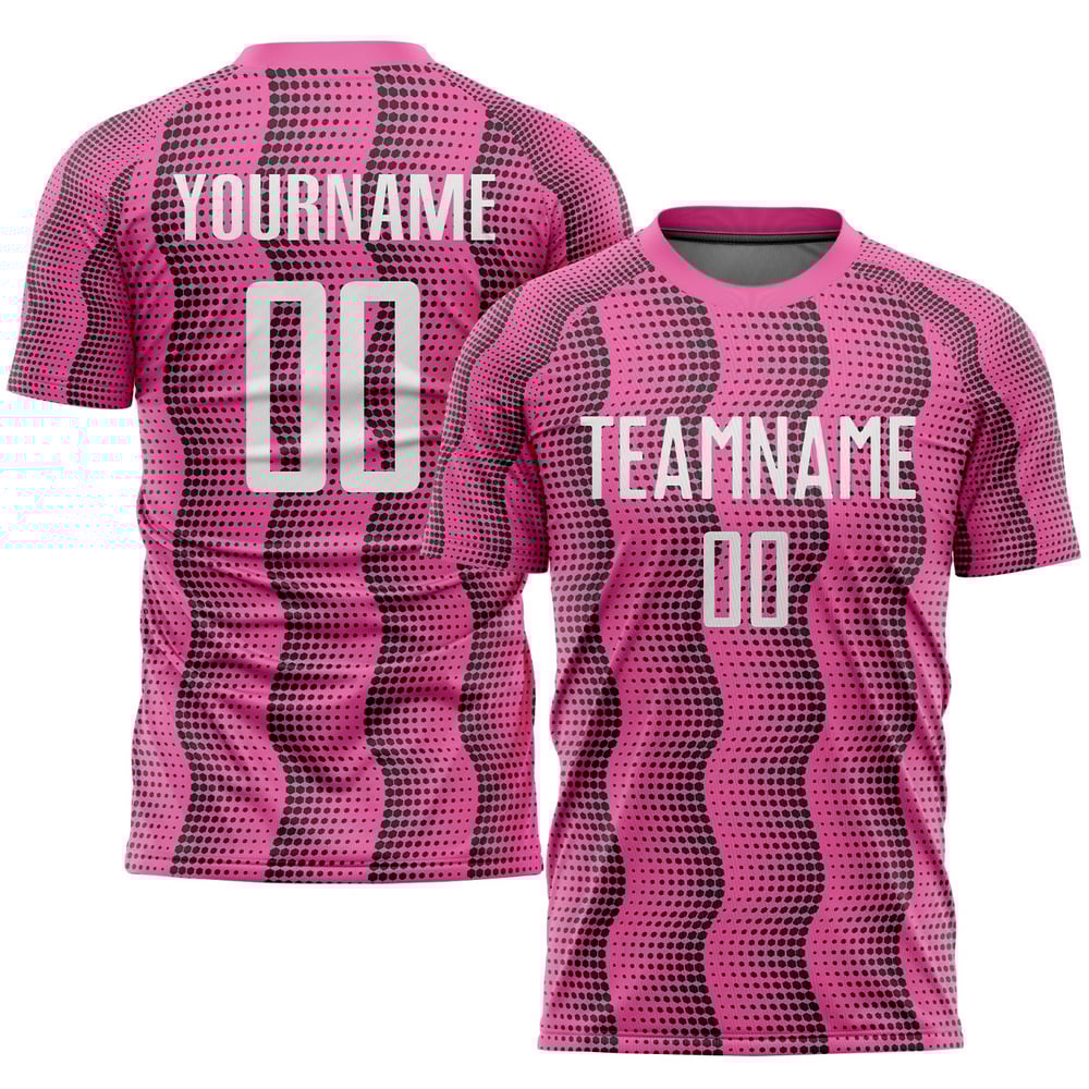 Maillot de football personnalisé rose et blanc par sublimation