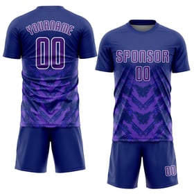 Uniforme de fútbol personalizado de sublimación azul marino morado y blanco