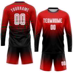 Maillot de football personnalisé à manches longues, imprimé par sublimation, rouge, blanc et noir