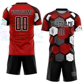 Maillot de football personnalisé à sublimation rouge, noir et blanc
