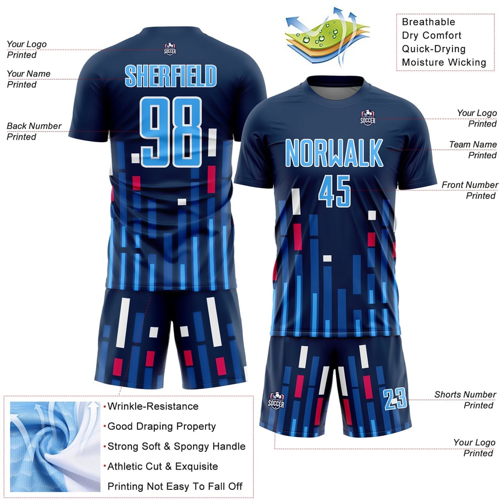Lines Soccer US Sky Blue-White Blue Custom Sublimation Uniform Navy Jersey