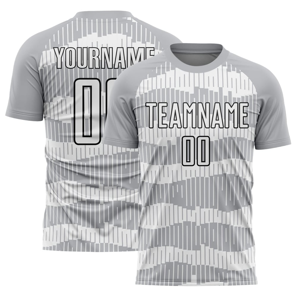 Sublimation White-Black Pinstripe Gray Uniform Custom Jersey Soccer