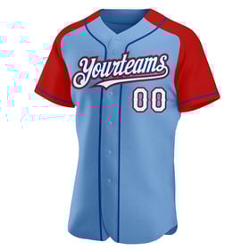 Blue Raglan Light White Jersey Custom Authentic Sleeves Red-Royal Baseball
