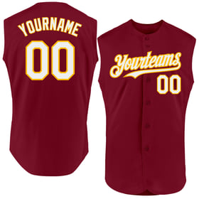 Jersey Crimson White-Gold Baseball Custom Sleeveless Authentic