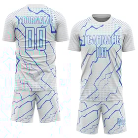 Maglia da calcio sportiva personalizzata con stampa sublimatica Blue Powder White Lightning