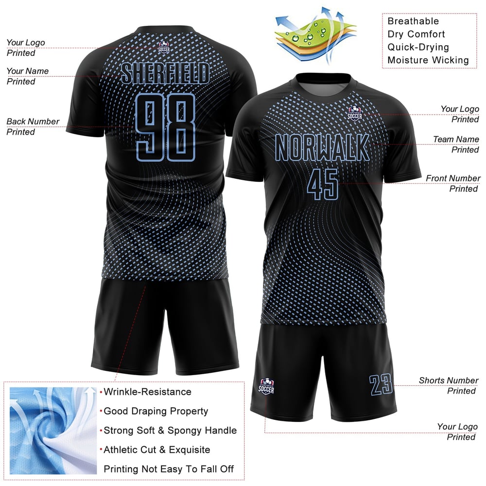 Blue Lines Jersey Geometric Uniform Soccer Light Sublimation Black Custom