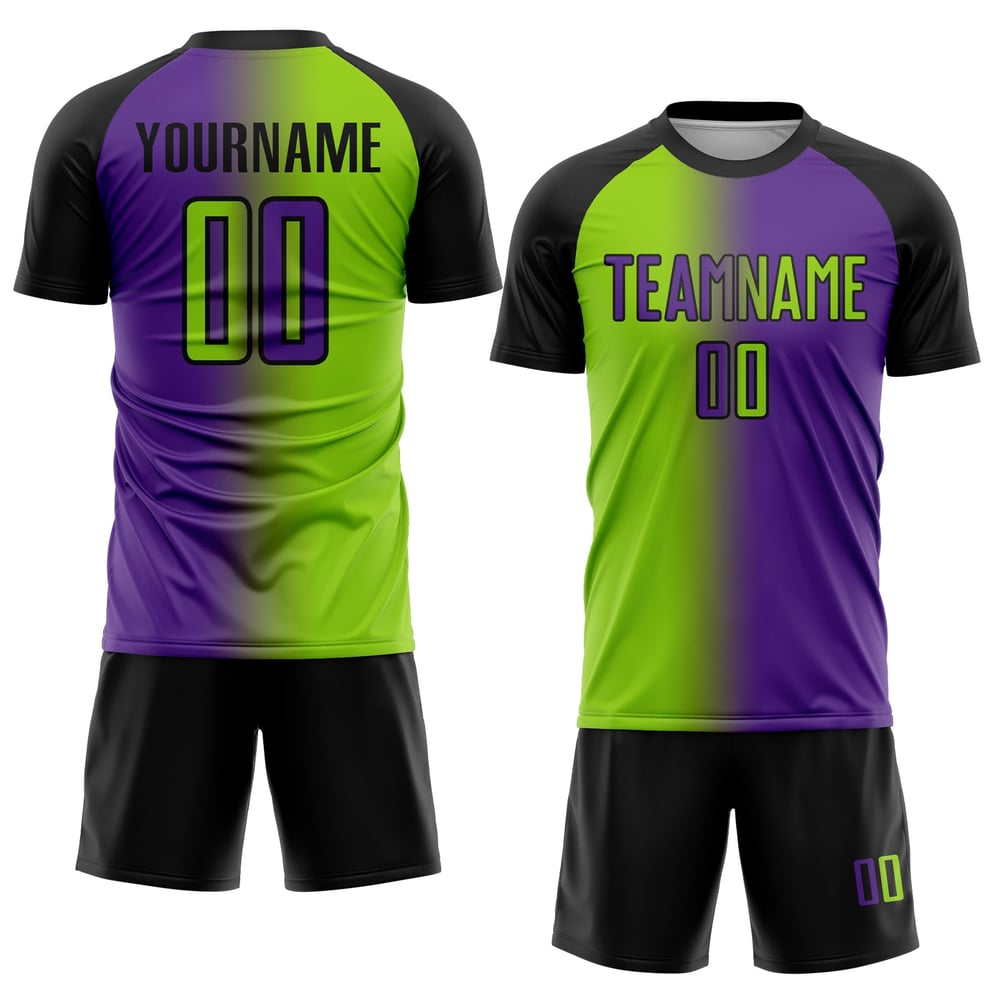 Gradient Neon Fußball Grün-Schwarz Mode Lila Jersey Uniform Sublimation Custom