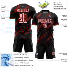 Jersey Sublimation Black Soccer Uniform Red-White Custom