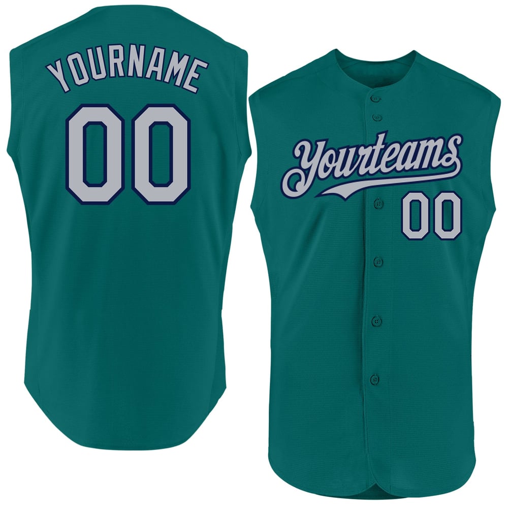 Teal Authentic Gray-Navy Sleeveless Jersey Baseball Custom
