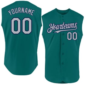 Teal Authentic Gray-Navy Sleeveless Jersey Baseball Custom