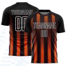 Geometrische orange-weiße Form Fußballtrikot Custom Uniform Black Sublimation