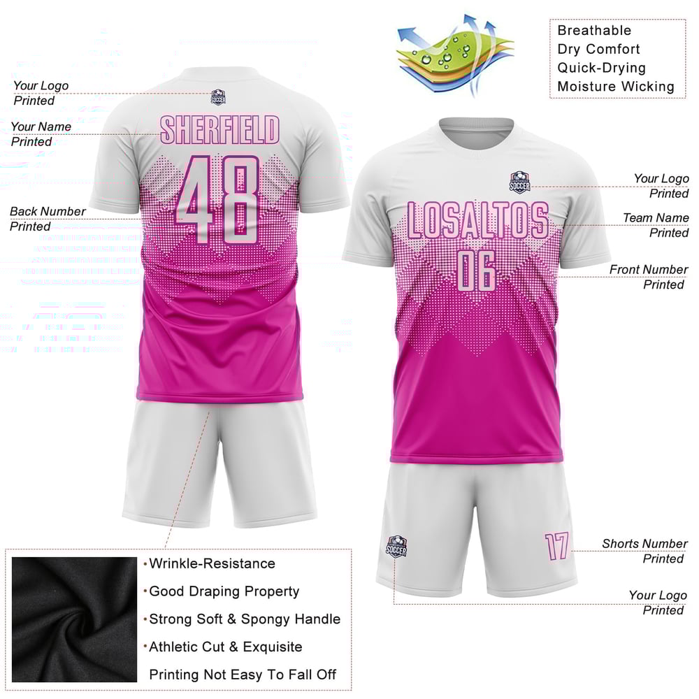 Soccer White Custom Deep Jersey Pink Sublimation Uniform