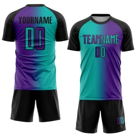 Fußball Lila Jersey Aqua-Schwarz Sublimation Gradienten Mode Custom Uniform
