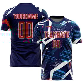 Soccer Navy Uniform Custom Sublimation Jersey Red-White