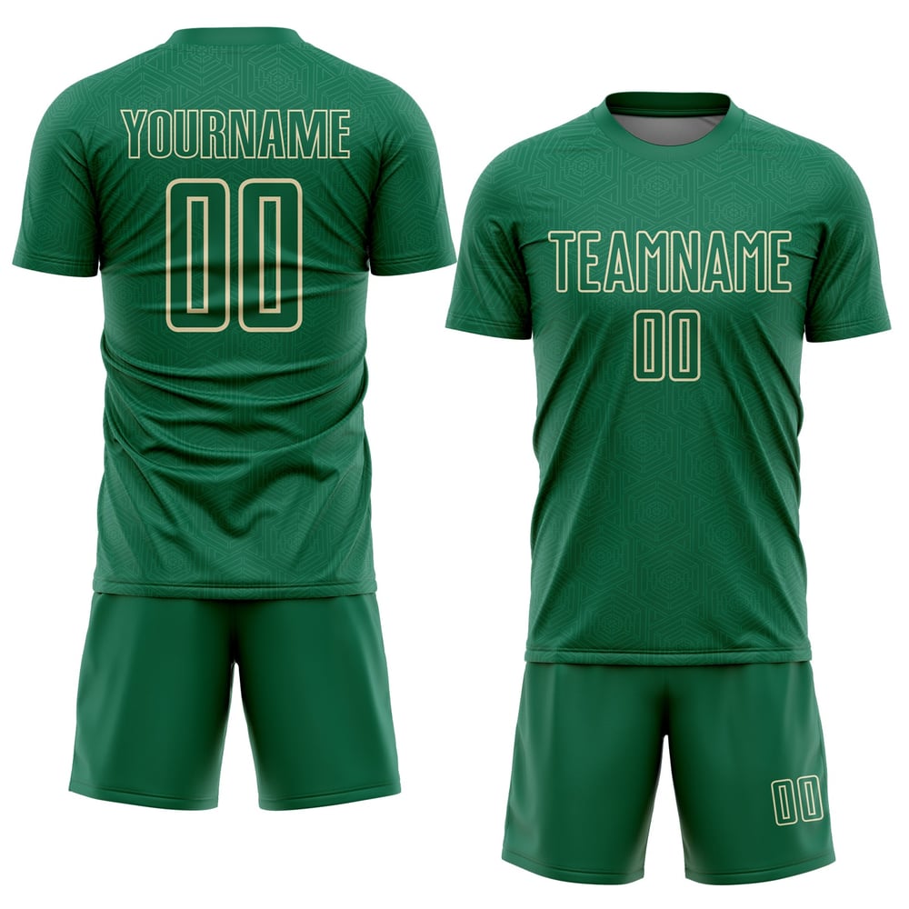 Maglia Kelly personalizzata con stampa a sublimazione geometrica verde crema da calcio