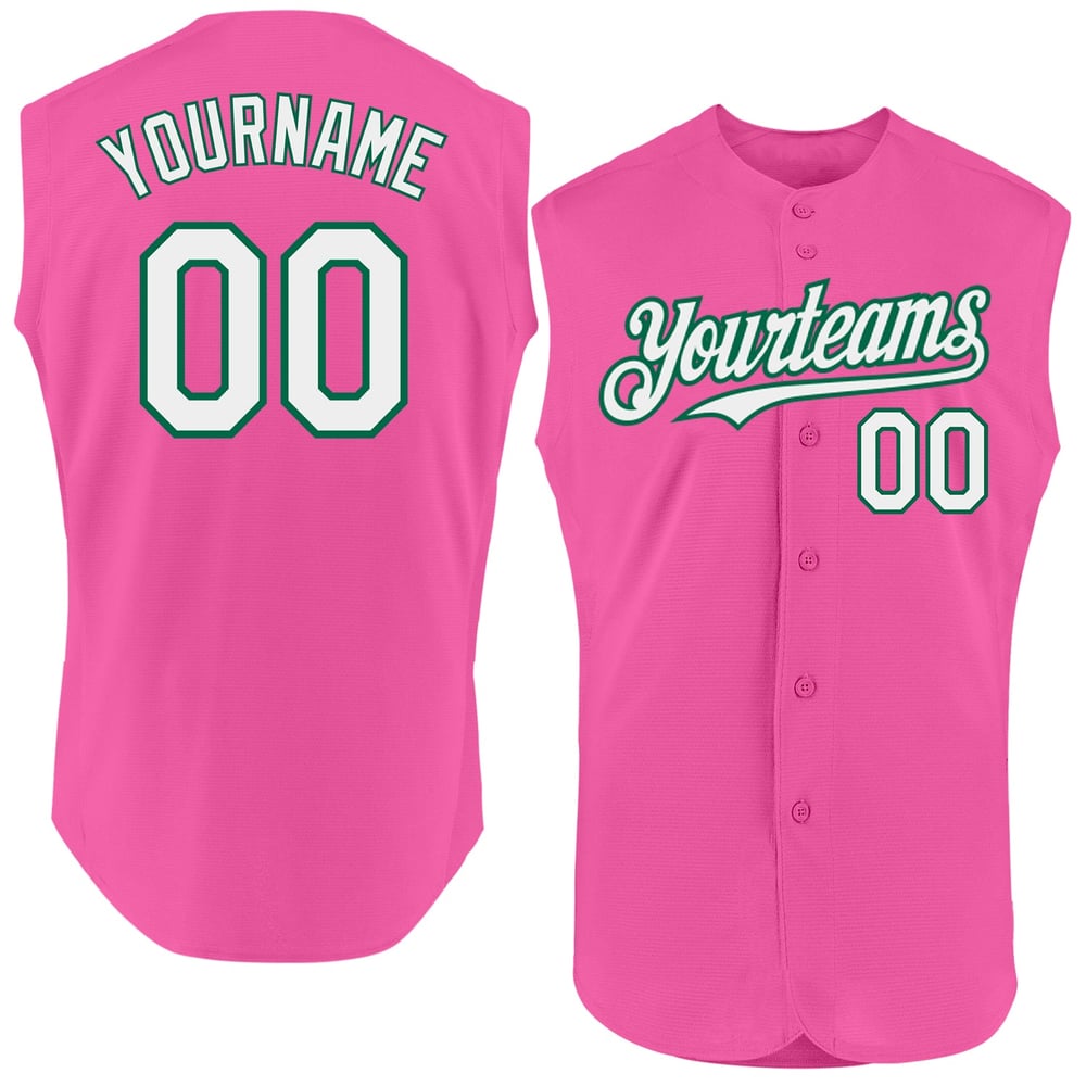 Baseball Authentic Pink Jersey Green Custom Sleeveless White-Kelly