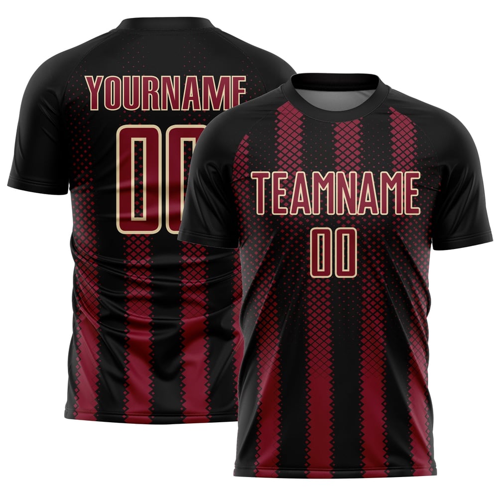 Uniform Form Fußball Custom Crimson-Creme Jersey Geometrische Sublimation Schwarz
