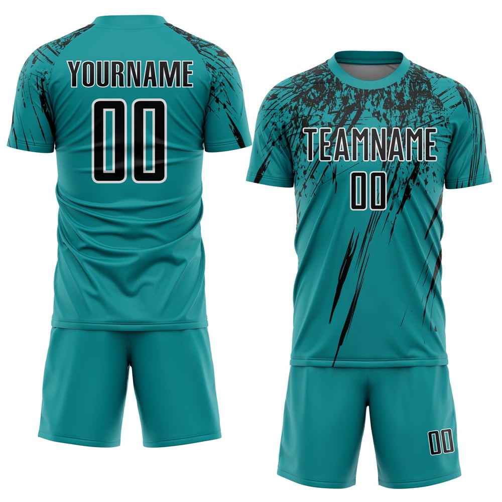 Uniform Sublimation Jersey Teal Soccer Black-White Custom