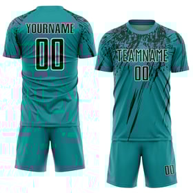 Uniform Sublimation Jersey Teal Soccer Black-White Custom