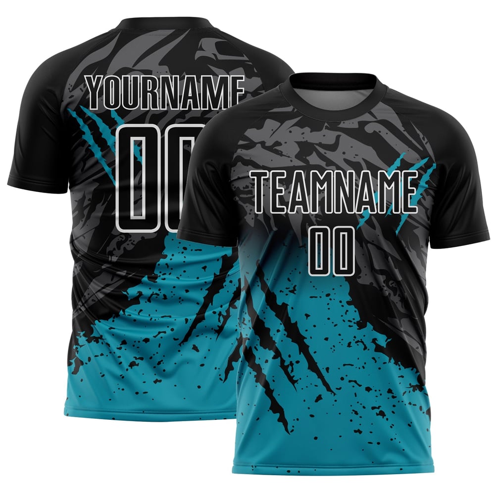 Teal-Weiß Splash Sublimation Fußball Custom Gradient Jersey Scratch Uniform Schwarz