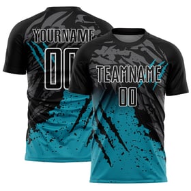 Teal-Weiß Splash Sublimation Fußball Custom Gradient Jersey Scratch Uniform Schwarz