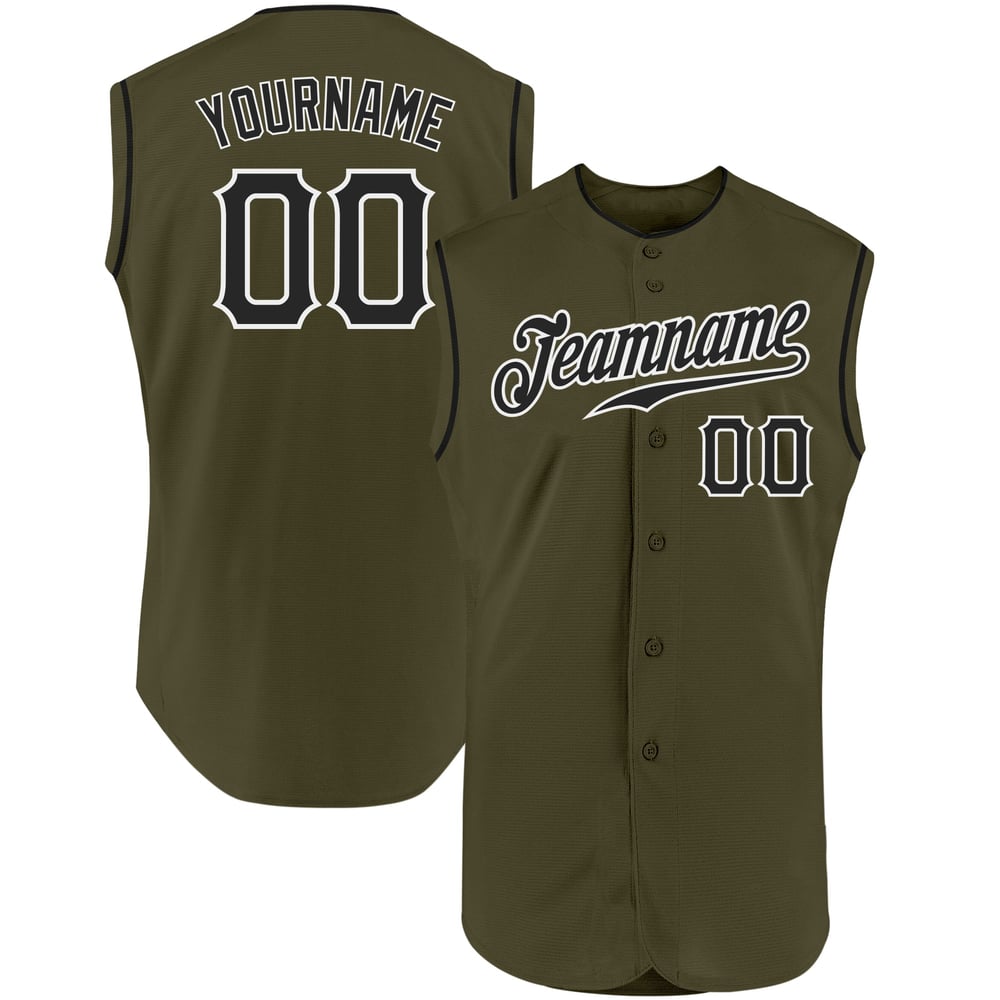 Jersey Sleeveless Baseball Service To Authentic Olive Custom Salute Black-White