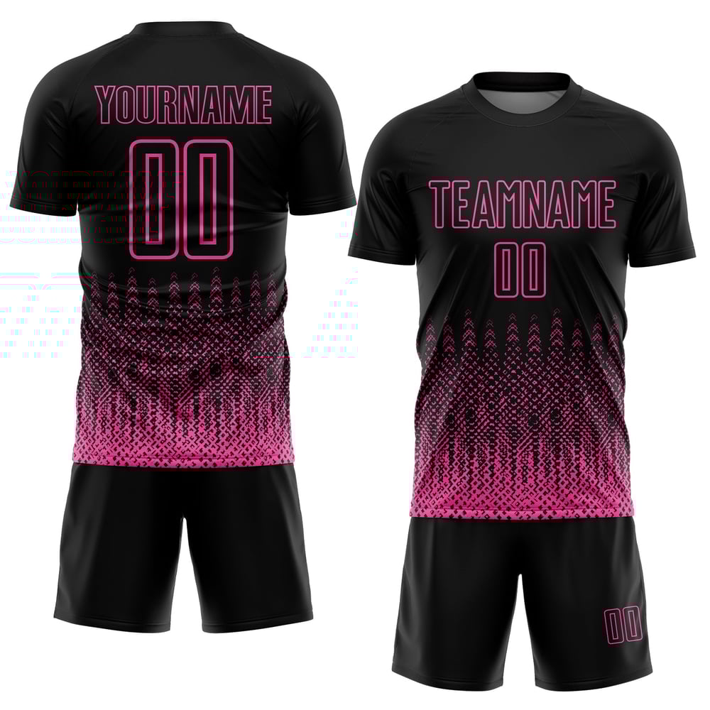 Benutzerdefinierte Sublimation Schwarz Jersey Uniform Rosa Fußball Geometrische Form