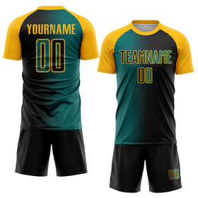 Fußball Sublimation Schwarz Gradienten Uniform Mode Jersey Teal-Gold Custom